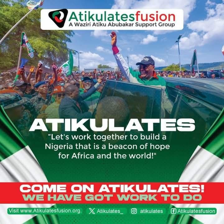 Atikulates_'s tweet photo. Atiku Abubakar Policy Document Series

Let's work together to build a Nigeria that is a beacon of hope for Africa and the world

Join the movement with Atikulates' Fusion, A Waziri Atiku Abubakar Support Group. Together we are unstoppable.

Come on, Atikulates! Let's Get to Work https://t.co/uh5t5WkeFk