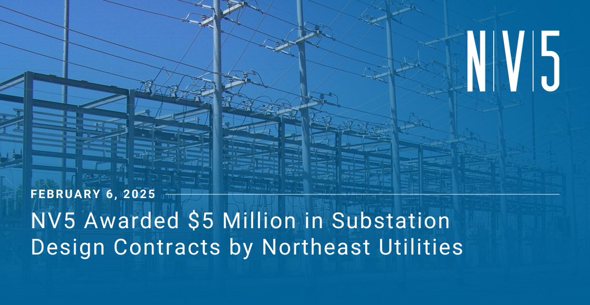 NV5 announced today that it has been awarded $5 million in substation design contracts by Northeast utilities. These projects will strengthen electrical grid reliability and support the resiliency of New York and New Jersey utility infrastructure. ir.nv5.com/news-events/ne…