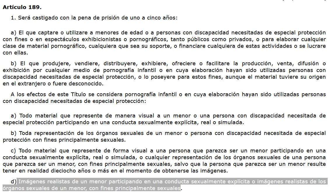 jgarciaherrero's tweet photo. Entre las (no pocas) sorprendentes afirmaciones vertidas en las guidelines sobre finalidades prohibidas en en RIA, una llama "poderosamente la atención", como dicen los piriodishtash:

En el apartado 133 se pone, como ejemplo de contenido sintético generado con finalidad comercial legítima, no prohibida "en sí misma considerada" LA GENERACIÓN DE CSAM: quici, imágenes de abuso sexual de menores.

Casi nada.

Esto no sólo está tipificado como delito en España (art 189.1.d) Código Penal), sino también en buena parte de la Unión.

Pero ¡¡Que no cunda el pánico!! Como bien puntualizaba ayer @FusterGloria, la Comisión ha dejado bien claro que ni este pdf vincula a nadie, ni está escrito en piedra: un work in progress en toda la regla.

Menos mal