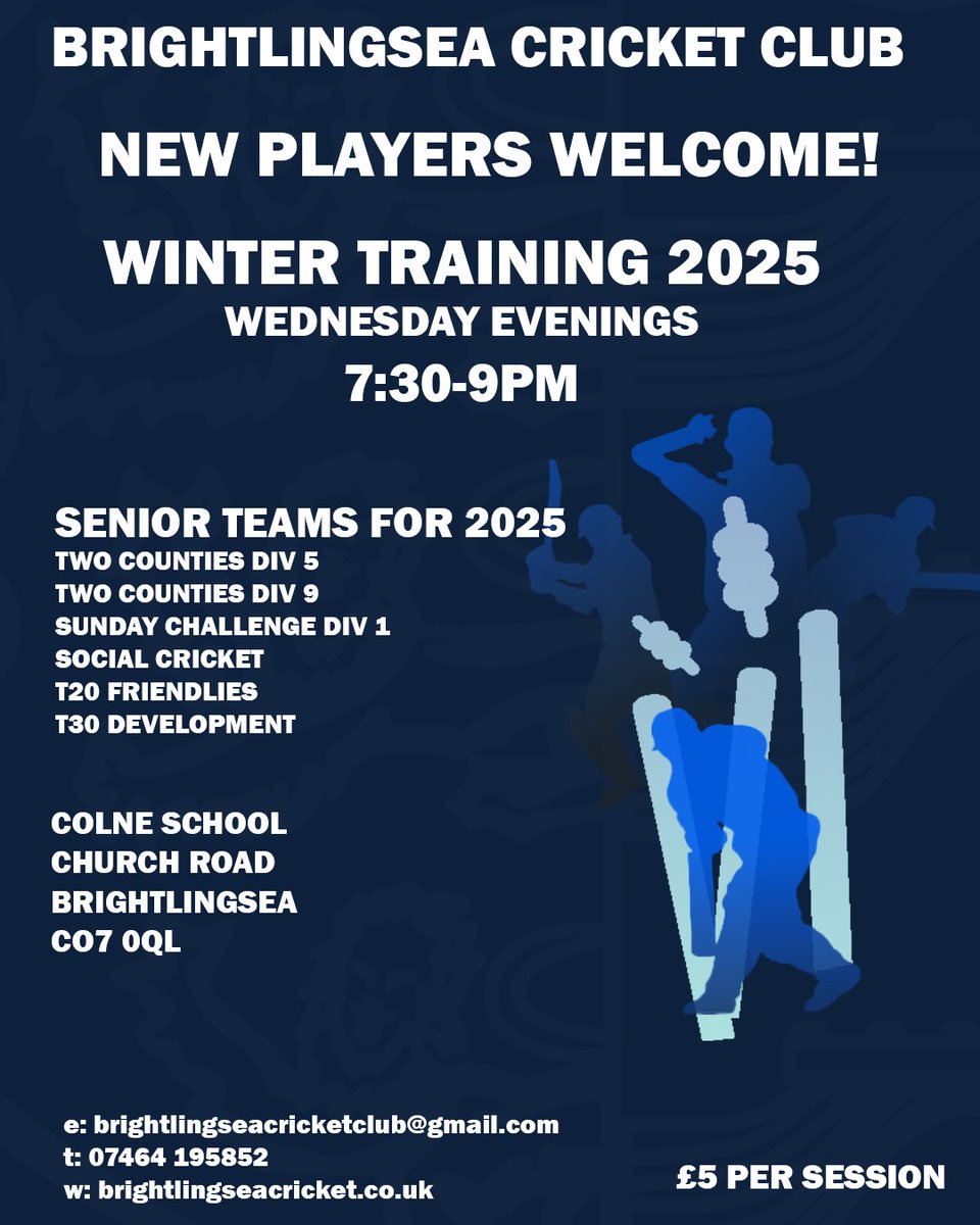 If you're new to the game, fancy a return after a period out or are looking for a change of scenery, come along to net sessions and give us a look

Wednesday evenings from 7pm

Contact info on poster