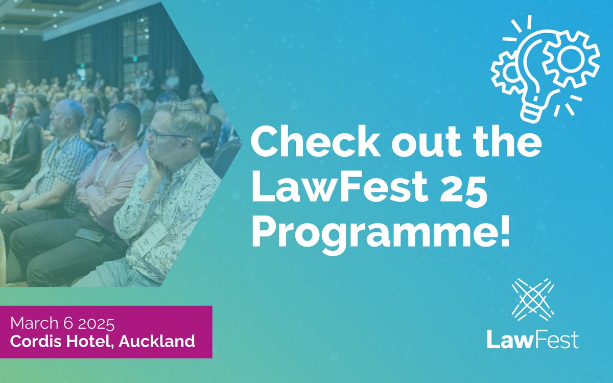 Have you seen the incredible speaker lineup for #LawFest25?
lawfest.nz/programme/ 

Hear from over 20+ amazing speakers from New Zealand and around the world, giving practical insights on how to adapt and enhance how you work.
