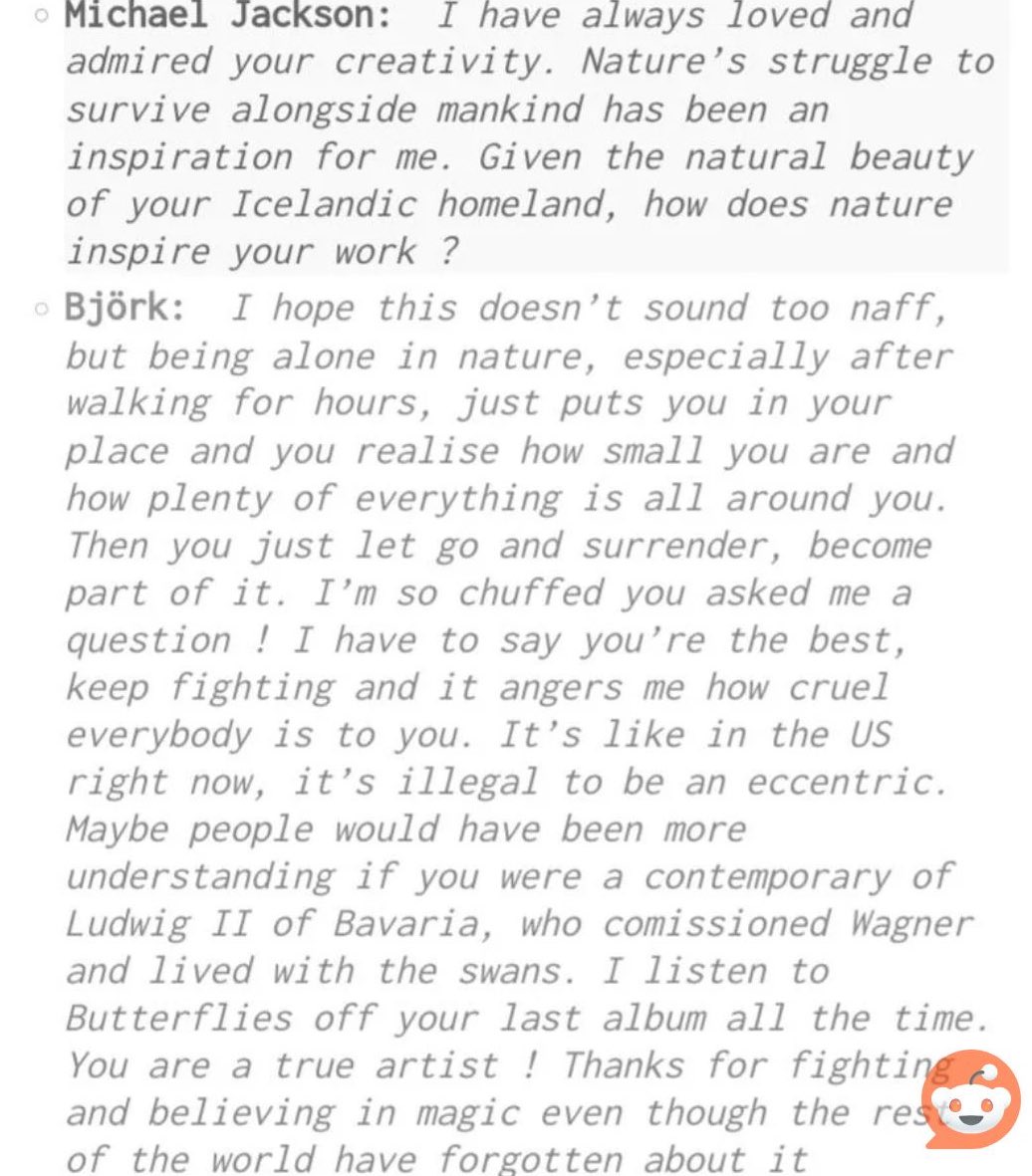 daij (@jumpsforjoyy) on Twitter photo Michael Jackson sent a question to Björk’s website in 2003 Michael Jackson sent a question to Björk’s website in 2003