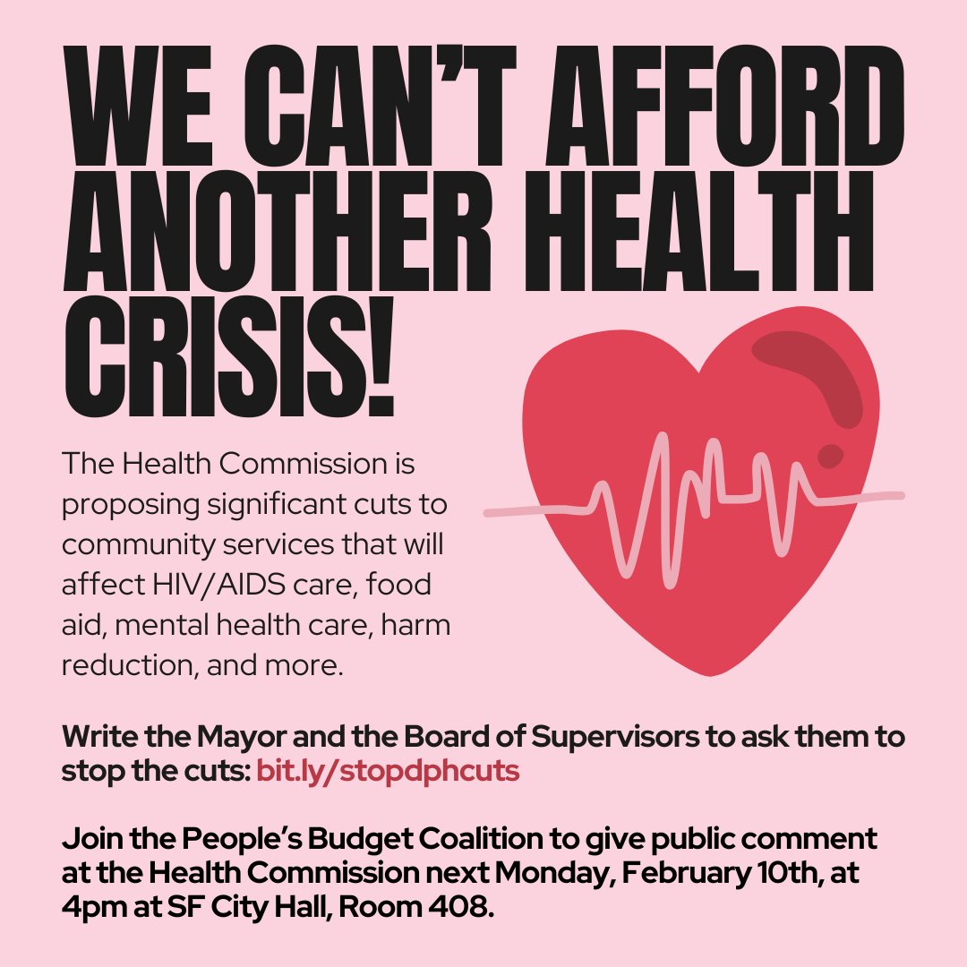 Jobs with Justice San Francisco (@jwjsf) on Twitter photo ✂️Our community can't take more cuts to health services! ❤️🩹
Write the Mayor and Board of Supervisors: bit.ly/stopdphcuts ✂️Our community can't take more cuts to health services! ❤️🩹
Write the Mayor and Board of Supervisors: bit.ly/stopdphcuts
