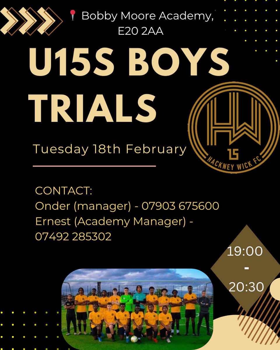 Hackney Wick FC (@hackneywickfc) on Twitter photo BOYS TRIALS
Please see the below flyers for details of our upcoming 2025/26 boys trials!
<a href="/HWFC_Academy/">Hackney Wick Youth Academy</a> <a href="/HWFC_U16/">Hackney Wick FC U16s</a> <a href="/HWFC_U18s/">Hackney Wick FC U18s</a> <a href="/HWFC_U14s/">Hackney Wick FC U15s</a> BOYS TRIALS
Please see the below flyers for details of our upcoming 2025/26 boys trials!
<a href="/HWFC_Academy/">Hackney Wick Youth Academy</a> <a href="/HWFC_U16/">Hackney Wick FC U16s</a> <a href="/HWFC_U18s/">Hackney Wick FC U18s</a> <a href="/HWFC_U14s/">Hackney Wick FC U15s</a>