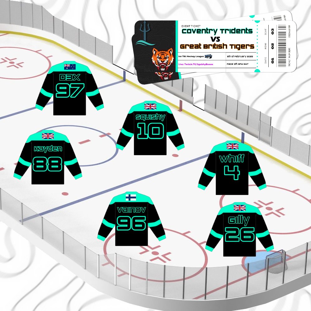 Line up , Against <a href="/GreatBritishNHL/">Dreadnoughts HC</a> , <a href="/IceTiltHL/">ITHL</a>  

C - D3X 🇦🇺
LW - Kayden 🇬🇧
RW - Squishy 🇬🇧
LD - VainoV 🇫🇮
RD - Whiff 🇬🇧
G - Gilly 🇬🇧