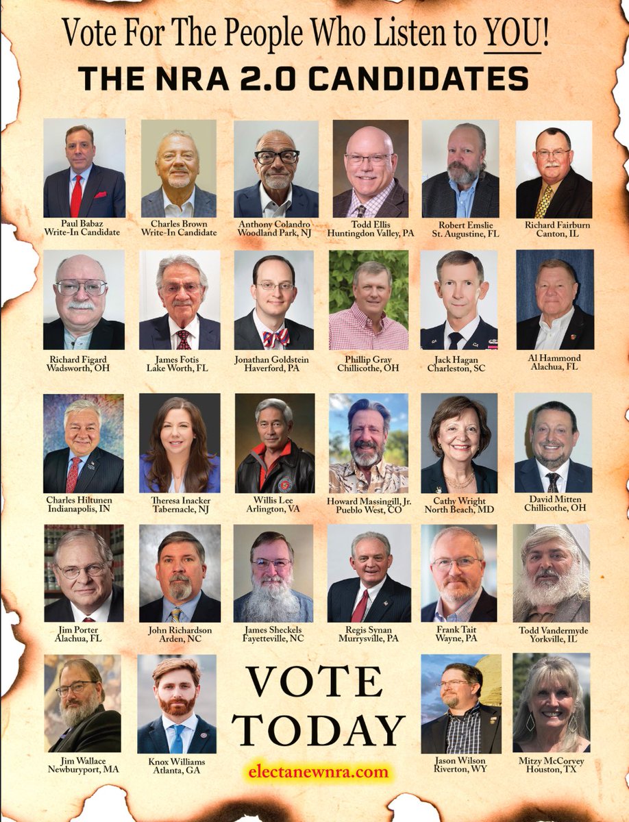 ALL NRA Voting members, ElectANewNRA.com Please vote for the entire slate of 28, don’t wait! <a href="/TheresaInacker/">Theresa Inacker</a> <a href="/WilesLee/">Carol Lee Wiles</a> <a href="/REALIZERadio/">EyeOnTheTargetRadio - Amanda Suffecool</a>