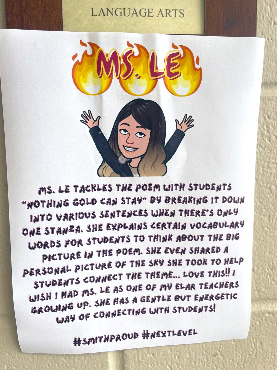 Julie Nguyen (@ms_jnguyen) on Twitter photo I wish I got pictures of Ms. Le in action! Her students recognize her as one of the kindest teachers with a ❤️ for ALL students. 7th graders read the poem “Nothing Gold Can Stay” to pair with “The Outsiders.” Read how she made it so relatable for students! <a href="/SmithMS_CFISD/">Smith Sabercats</a> I wish I got pictures of Ms. Le in action! Her students recognize her as one of the kindest teachers with a ❤️ for ALL students. 7th graders read the poem “Nothing Gold Can Stay” to pair with “The Outsiders.” Read how she made it so relatable for students! <a href="/SmithMS_CFISD/">Smith Sabercats</a>