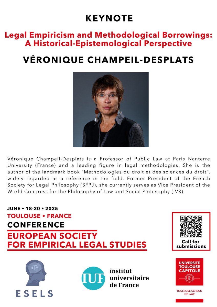 julien_betaille's tweet photo. We are very honored to have 👉 Véronique Champeil-Desplats as keynote speaker at the 2025 ESELS conference in Toulouse. The final keynote speaker, alongside Jean Tirole and Véronique Champeil-Desplats, will be announced next week. Call for submissions 👉 https://t.co/sv3B9skZO7 https://t.co/B00lKChVJg