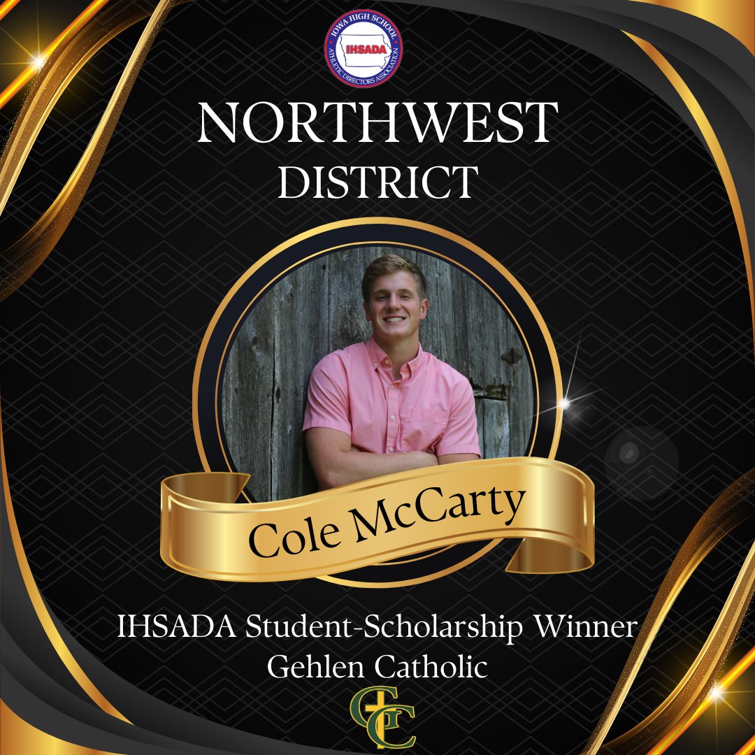 👏 Congratulations to Cole McCarty from Gehlen Catholic on being named the IHSADA Student-Scholarship Winner for the Northwest District! Your dedication and achievements are truly commendable. Keep up the great work! 🎉 <a href="/ColeMcCarty8/">Cole McCarty</a>