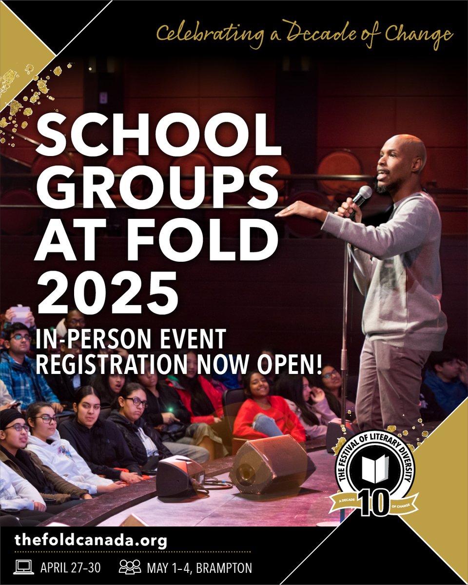 The FOLD (@thefold_) on Twitter photo #FOLD2025 in-person school group tix are now on sale! Two events taking place on May 1 geared towards high school students:
- Finding Family with <a href="/DaveAlexRoberts/">David A. Robertson</a> and <a href="/TanyaTalaga/">Tanya Talaga</a> (10AM ET)
- The Spoken Word (12:30PM ET)
More info and to buy tickets: thefoldcanada.org/schoolgroups #FOLD2025 in-person school group tix are now on sale! Two events taking place on May 1 geared towards high school students:
- Finding Family with <a href="/DaveAlexRoberts/">David A. Robertson</a> and <a href="/TanyaTalaga/">Tanya Talaga</a> (10AM ET)
- The Spoken Word (12:30PM ET)
More info and to buy tickets: thefoldcanada.org/schoolgroups
