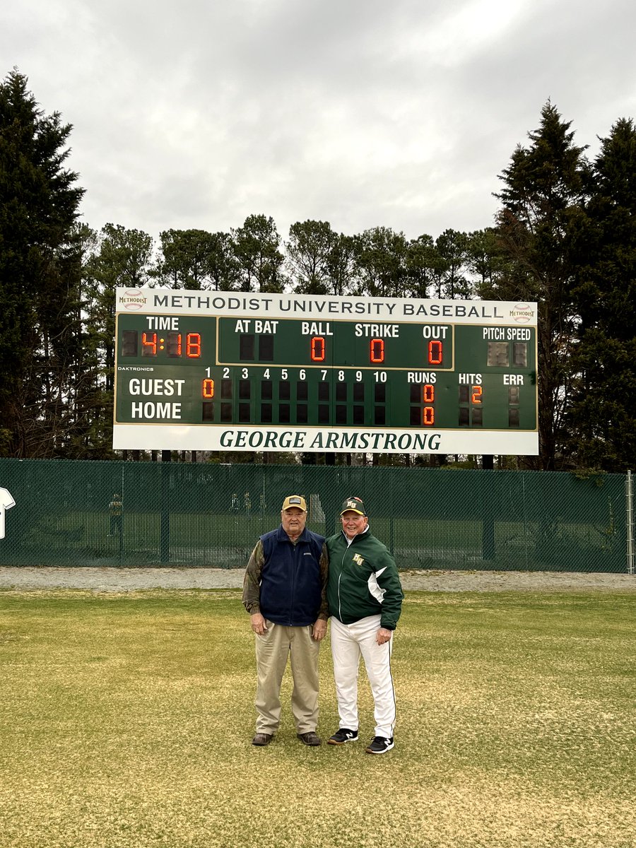 Methodist University Baseball would like to thank George Armstrong for the new scoreboard, an outstanding addition to the facility.