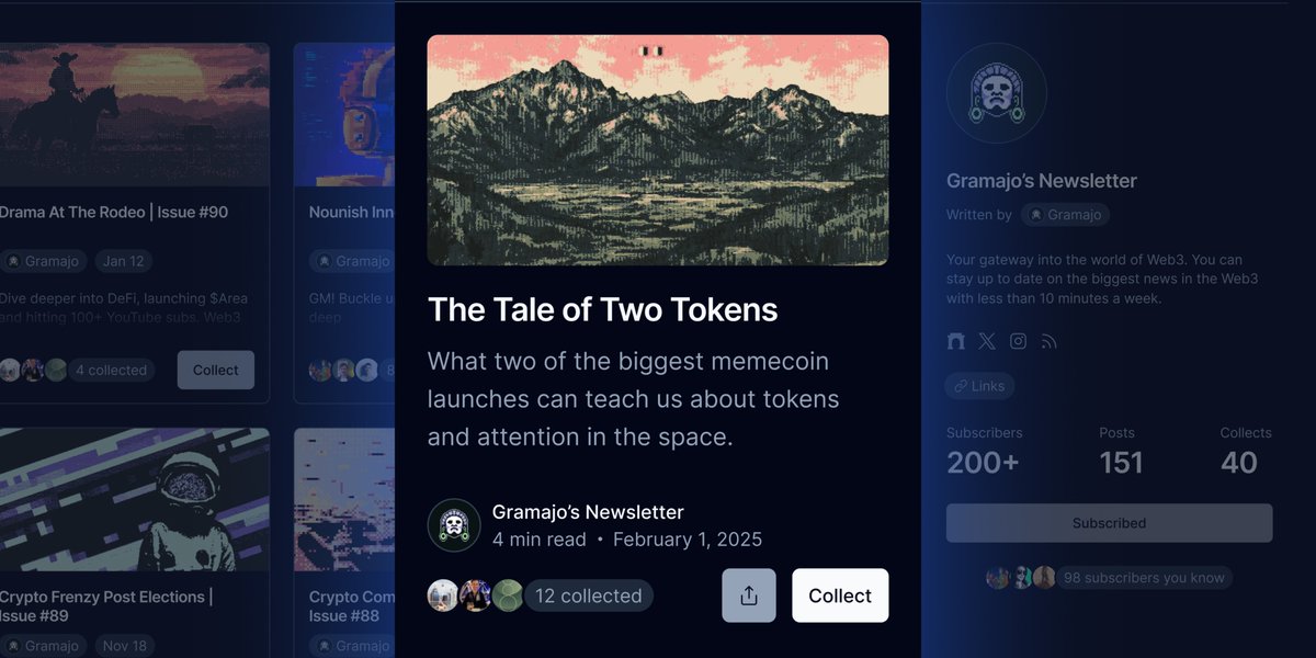 Excited to launch a new Paragraph writing &amp; reading experience!

- Redesigned publication homepage, to help writers showcase their best work
- Cleaner, more immersive post page, with reader-controlled light/dark mode
- Improved collect/subscribe flows, to help writers monetize &amp;