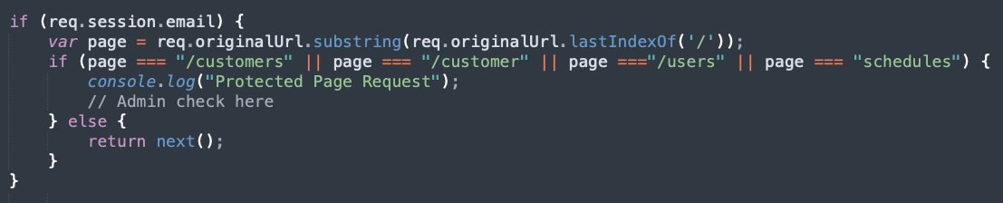 This is real code I am working with today. This is an authorization check protecting admin-only resources. There are multiple ways to bypass this. What are they? For additional context, this is middleware for an Express.js back end.