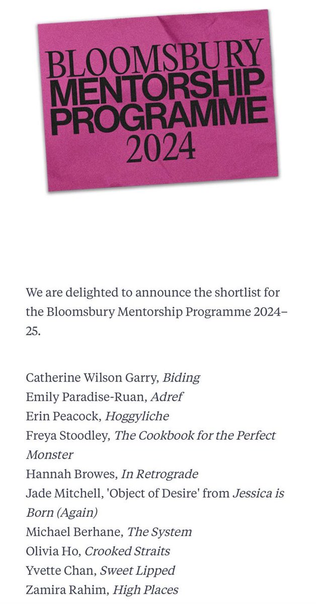 yve__c's tweet photo. An incredible honour to have made the shortlist for the Bloomsbury Mentorship Programme 💜 

Counting the days until the workshop and events! https://t.co/kXvT2brAGY