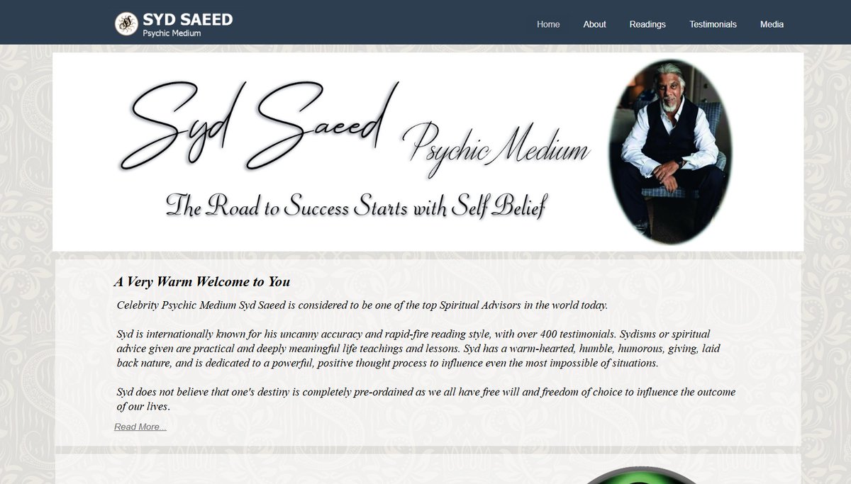 ActorPage_net's tweet photo. Refreshed, updated and relaunched website for the brilliant #Sydsaeedpsychic, https//sydsaeedpsychic.com https://t.co/PnLbSGO4zN
