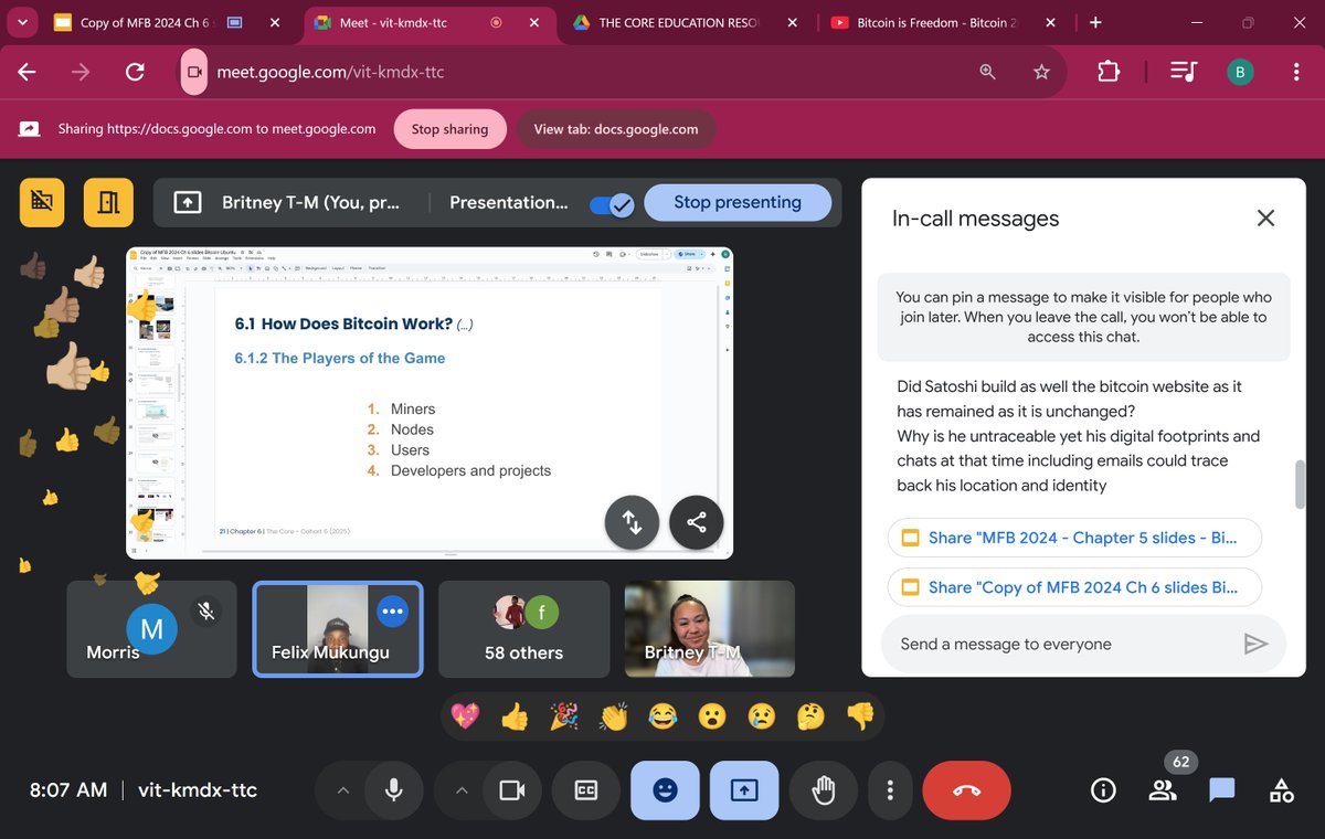 Great session and presentation by <a href="/Britney_TM/">Britney 🍊🐝</a>  from <a href="/HonoluluBitcoin/">Honolulu Bitcoin</a>  on Chapter 6 Introduction to Bitcoin of the #Bitcoin Diploma by My First Bitcoin.

Britney covered:
✅ The Creator of Bitcoin – Satoshi Nakamoto
✅ Bitcoin Prehistory
✅ A partial introduction to How #Bitcoin