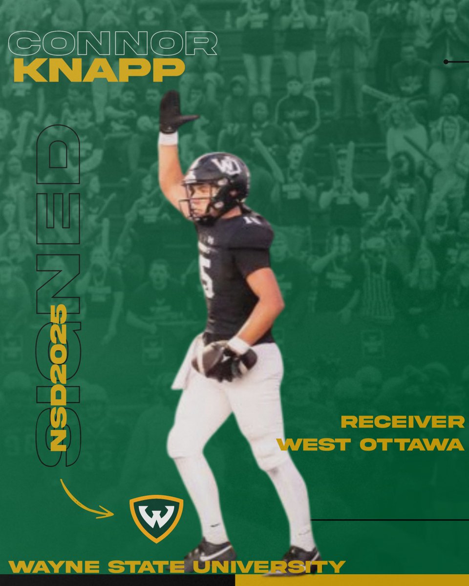 Wayne State Football (@wsuwarriorfb) on Twitter photo Coming from the Westside of the State. West Ottawa High School Big Play Receiver!
<a href="/ImConnorKnapp/">Connor Knapp</a> Coming from the Westside of the State. West Ottawa High School Big Play Receiver!
<a href="/ImConnorKnapp/">Connor Knapp</a>