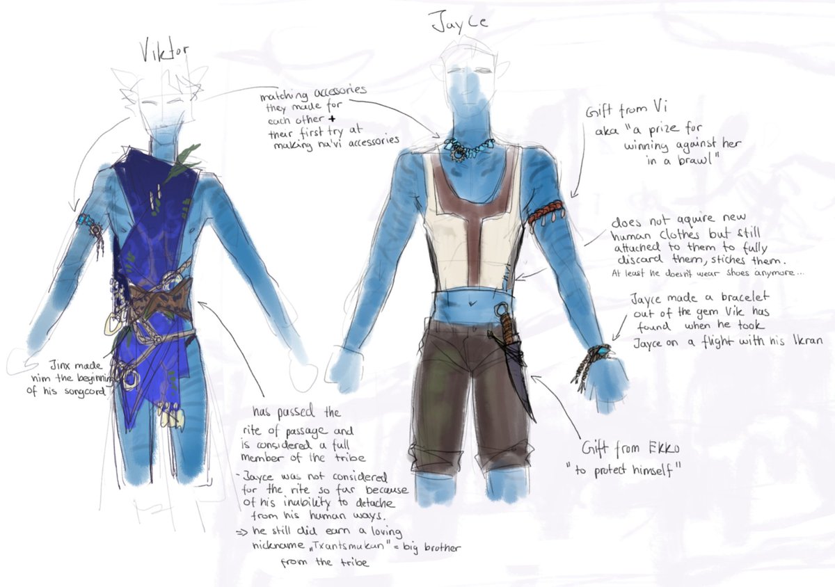 Nikyu0's tweet image. Avatar AU Outfit concept for Viktor and Jayce for an illustration + some ideas about the outfits #jayvik