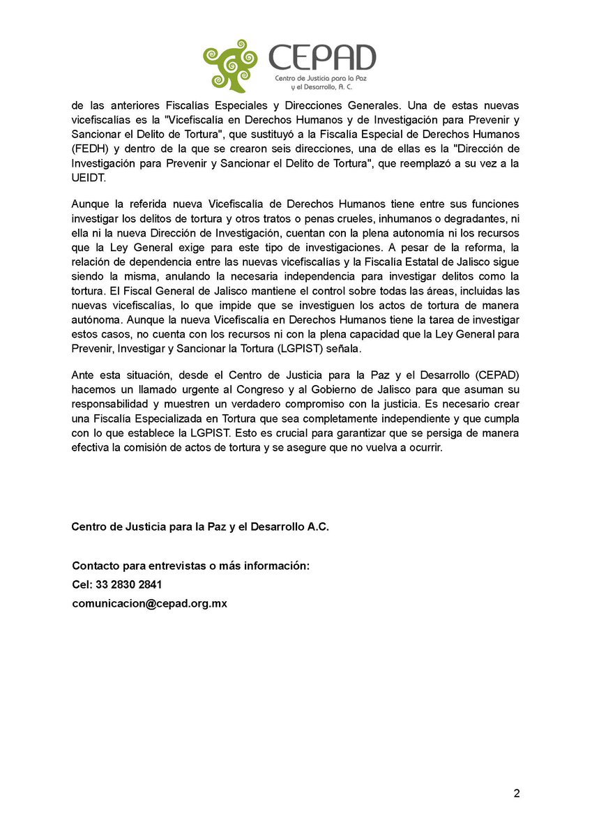📢#Pronunciamiento En Jalisco, las autoridades siguen sin cumplir la resolución de la <a href="/SCJN/">Suprema Corte</a> a un año del fallo que ordenó la creación de una Fiscalía Especializada en Tortura, el <a href="/LegislativoJal/">Congreso de Jalisco</a> y el <a href="/GobiernoJalisco/">Gobierno de Jalisco</a> han ignorado su obligación 🧵👇 bit.ly/4hng8ag