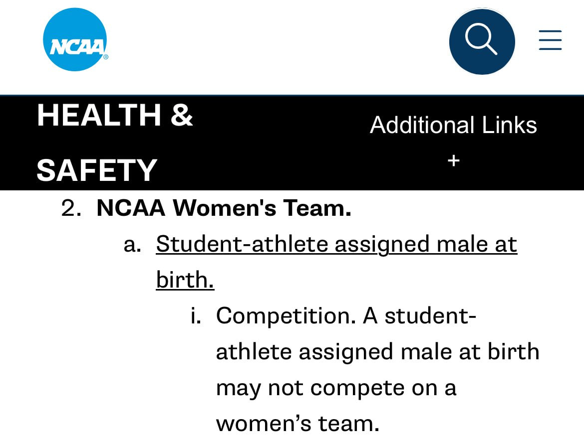 🚨BREAKING: The NCAA has acquiesced to President Trump's new executive order, announcing that effective immediately, biological men are not allowed to compete in women's collegiate sports.

Boom!!