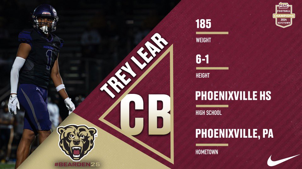 Trey Lear (@treylear350) on Twitter photo It’s official. Ready to work!
<a href="/KUHC_Clements/">Jim Clements</a> <a href="/CoachFargo_KUFB/">Eric Fargo</a> <a href="/AmechieWalkerJr/">Coach Mech</a> <a href="/CoachCella_KU/">Matt Cella</a> <a href="/KUBearsFootball/">Kutztown Football 🐻</a> <a href="/PhoenixvilleFB/">Phoenixville High School Football</a> It’s official. Ready to work!
<a href="/KUHC_Clements/">Jim Clements</a> <a href="/CoachFargo_KUFB/">Eric Fargo</a> <a href="/AmechieWalkerJr/">Coach Mech</a> <a href="/CoachCella_KU/">Matt Cella</a> <a href="/KUBearsFootball/">Kutztown Football 🐻</a> <a href="/PhoenixvilleFB/">Phoenixville High School Football</a>
