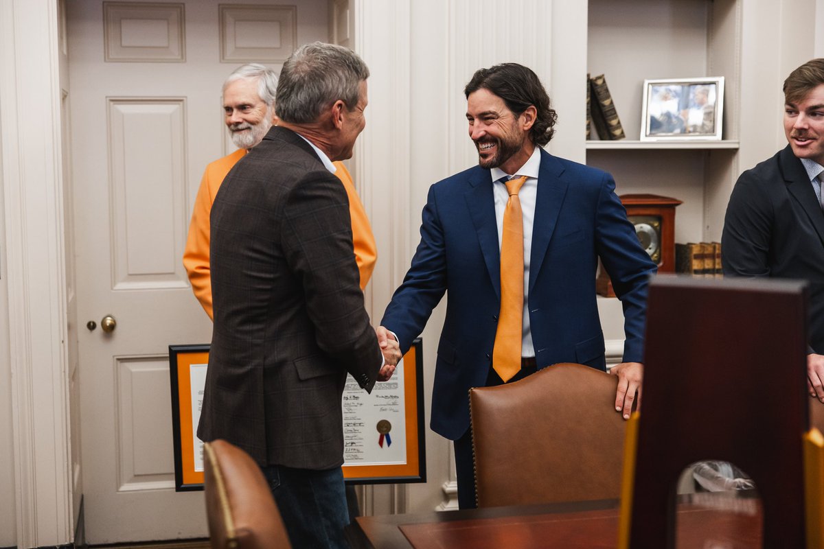 Gov. Bill Lee (@govbilllee) on Twitter photo Great to welcome Coach Tony Vitello & the <a href="/Vol_Baseball/">Tennessee Baseball</a> team to the State Capitol to celebrate their CWS National Championship win.
Go Vols! 🍊 Great to welcome Coach Tony Vitello & the <a href="/Vol_Baseball/">Tennessee Baseball</a> team to the State Capitol to celebrate their CWS National Championship win.
Go Vols! 🍊