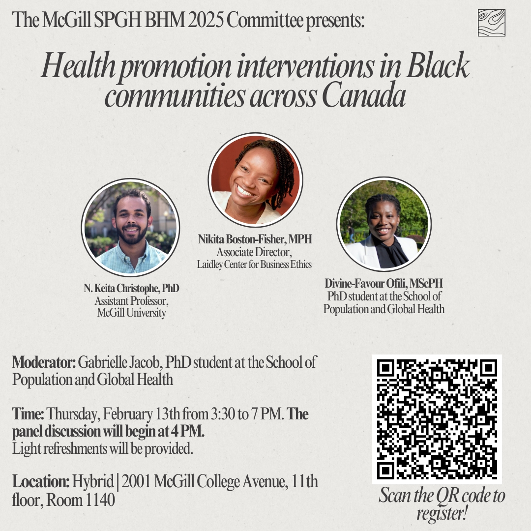 McGill School of Population and Global Health (@mcgill_spgh) on Twitter photo <a href="/mcgillu/">McGill University</a> Happening on February 13, 2025, join the #McGillSPGH community for an informative and engaging panel discussion titled "Health promotion interventions in Black communities across Canada". Learn more and RSVP at mcgill.ca/spgh/channels/… <a href="/mcgillu/">McGill University</a> Happening on February 13, 2025, join the #McGillSPGH community for an informative and engaging panel discussion titled "Health promotion interventions in Black communities across Canada". Learn more and RSVP at mcgill.ca/spgh/channels/…