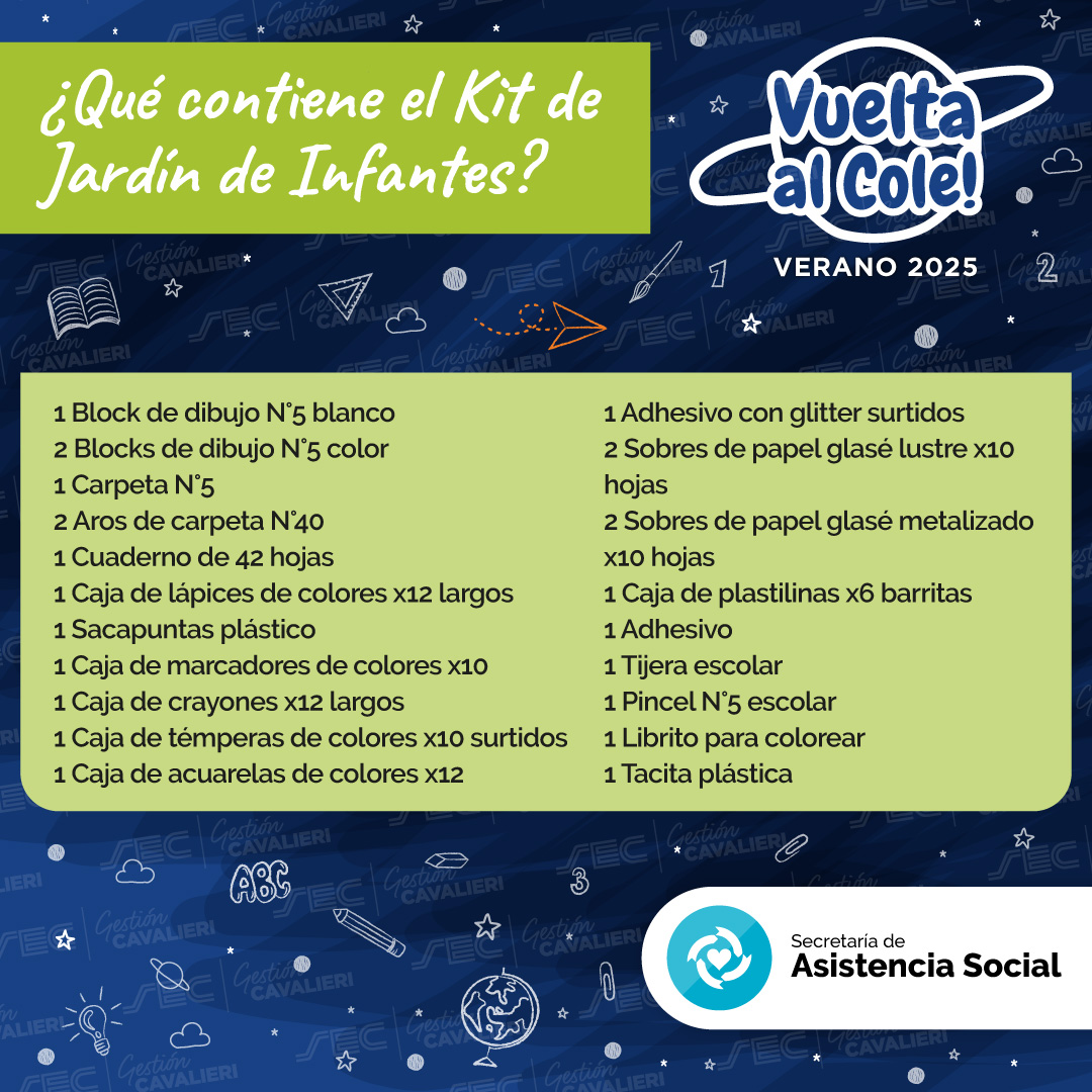 ¡Mirá el contenido del kit de Jardín de Infantes! ✏️📚

Ya podés solicitar un kit de útiles escolares para tu hijo/a en edad escolar, hijos/as mayores; cónyuge y afiliados/as titulares activos/as o jubilados/as que estén cursando sus estudios.

+ info en beneficios.sec.org.ar/VueltaAlCole.