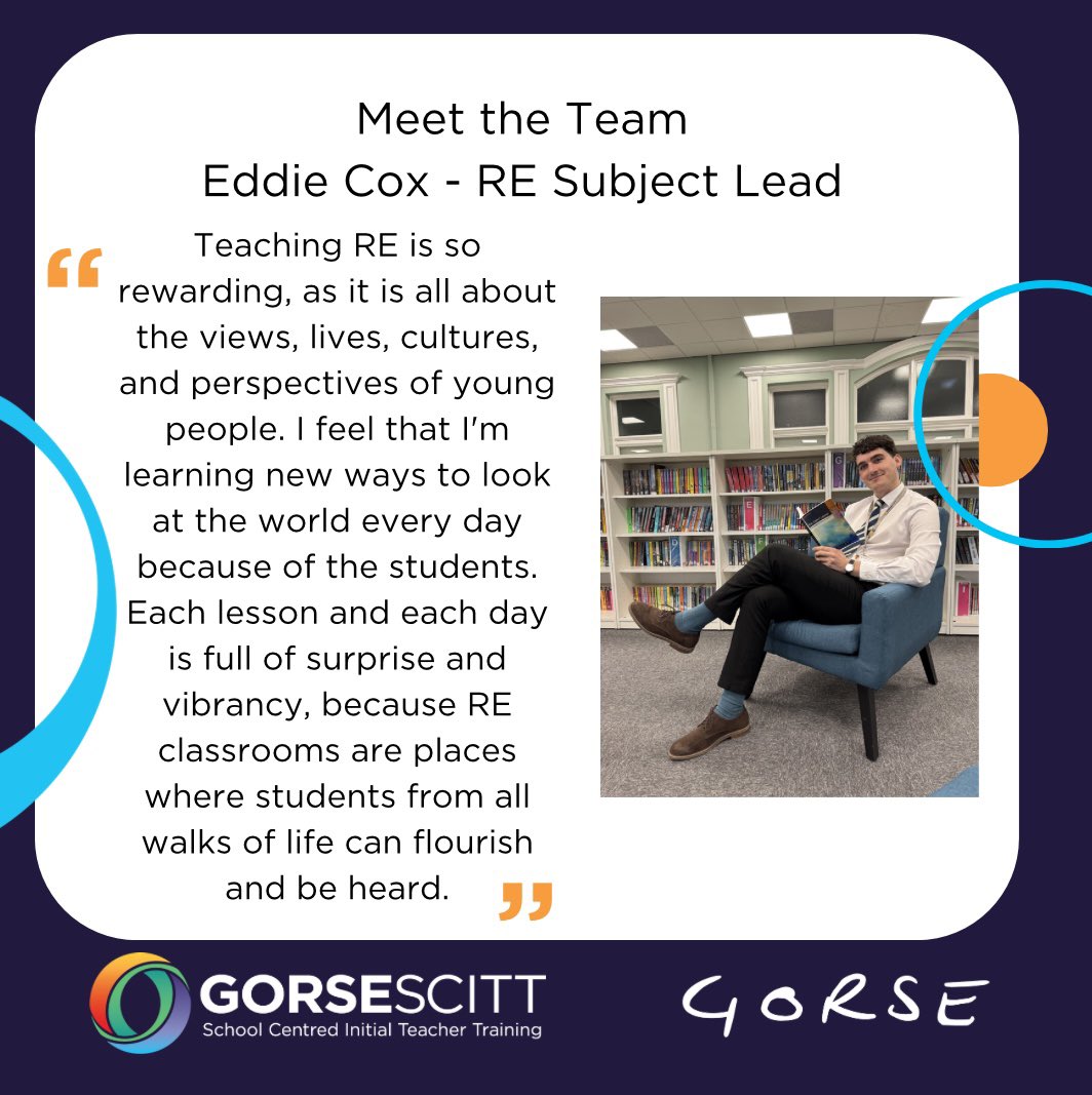 GORSESCITT's tweet image. Meet the team 👋 Eddie is our wonderful RE Subject Lead providing fantastic training every week! Interested in teaching RE? Visit our website for more information! #subjectknowledge #itt #traintoteach #gorsescitt