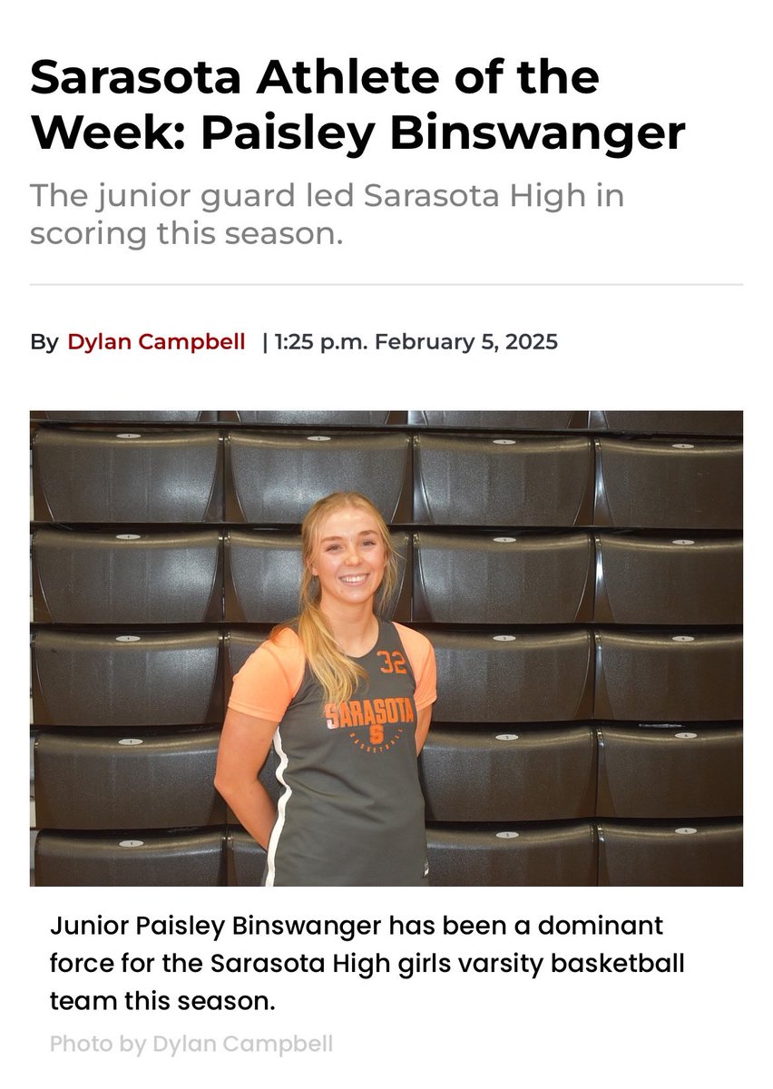 Paisley Binswanger (@pbinswanger2026) on Twitter photo So cool to be picked for this! Thank you so much! 🧡<a href="/ObserverGroup/">Your Observer</a> <a href="/sarasotaGBB/">Sarasota Girls Basketball</a> yourobserver.com/news/2025/feb/… So cool to be picked for this! Thank you so much! 🧡<a href="/ObserverGroup/">Your Observer</a> <a href="/sarasotaGBB/">Sarasota Girls Basketball</a> yourobserver.com/news/2025/feb/…