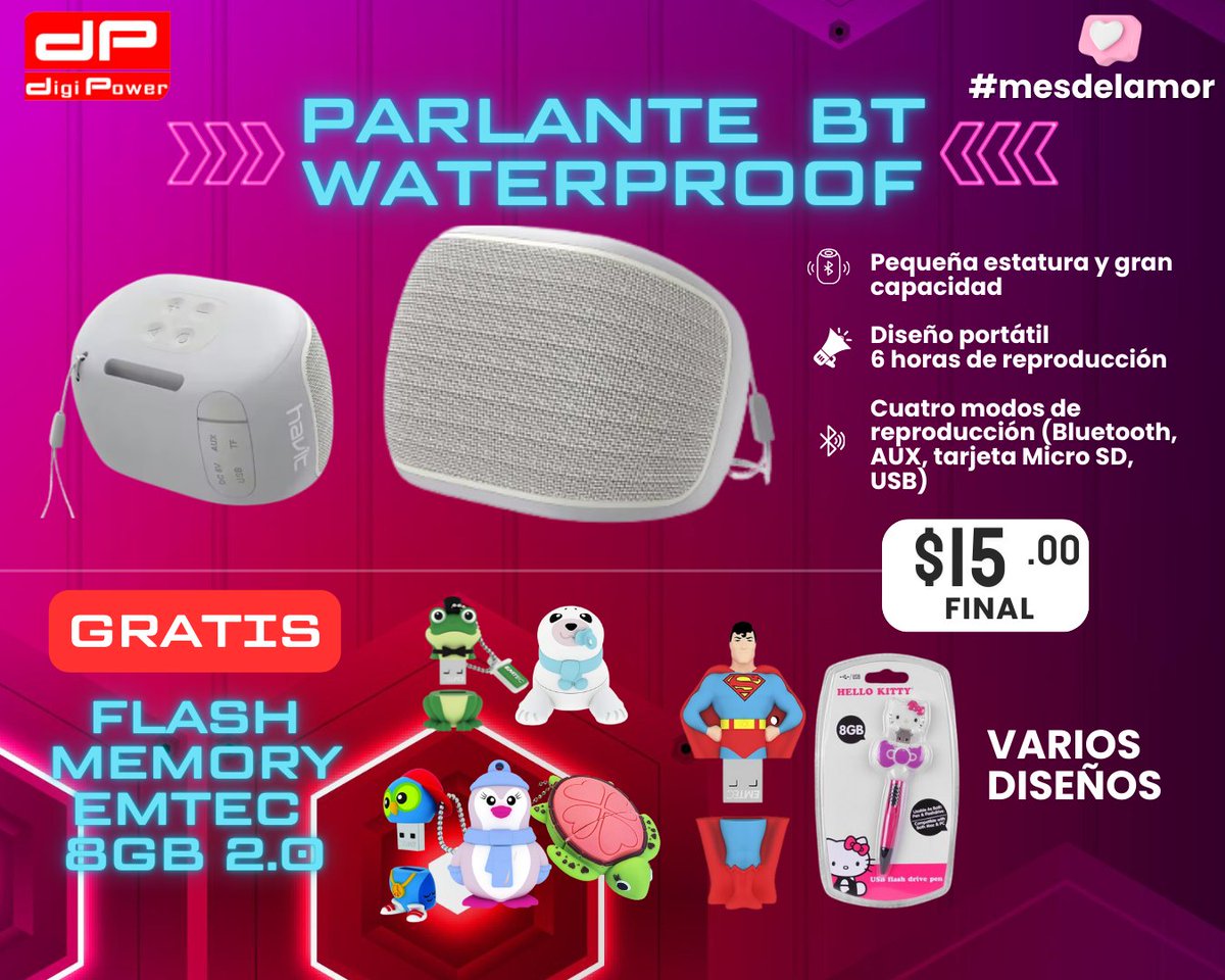 DigiPower_ec's tweet image. 🎶💧 ¡Disfruta de tu música en cualquier lugar con el Parlante Havit SK800BT Waterproof!
Sonido potente + Bluetooth + Resistente al agua. 🌊🎧
¡Y llévate GRATIS una flash de 8GB con diseño! 🎁📂
#ParlanteBluetooth #HavitSK800BT #OfertaDeFebrero #Música #Tecnología #Ecuador