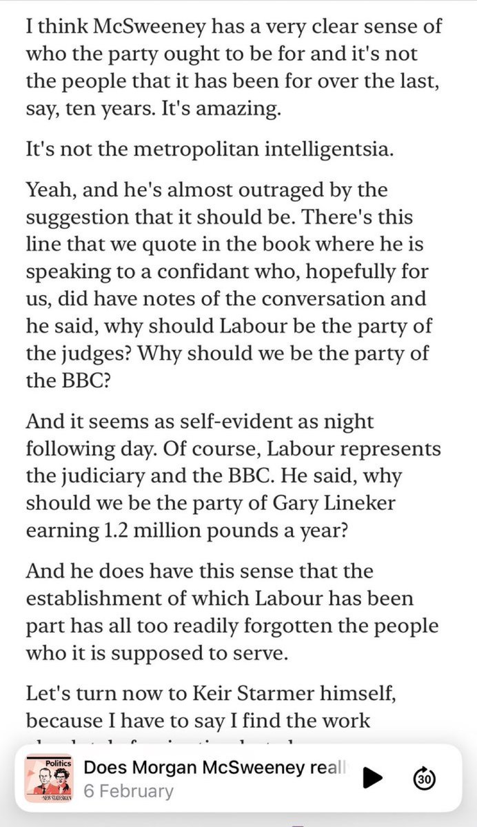 AaronBastani's tweet image. Morgan McSweeney - whose wife was parachuted into a safe seat - thinks Labour shouldn’t be the party of the ‘metropolitan intelligentsia’ (he’s lived in London for decades). 

Labour Together - which he led - was bankrolled by…millionaires.

These people are complete frauds.