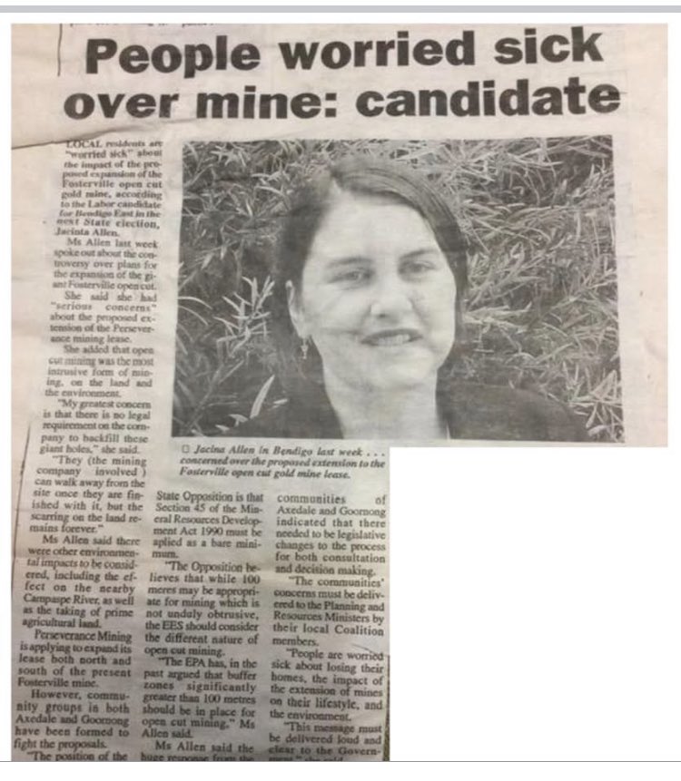 <a href="/JacintaAllanMP/">Jacinta Allan</a> I’m a farmer in a area effected by mineral sand mines, transmission lines and a potential wind farm. You’ve taken people’s right to appeal to VCAT away. Here’s what you were saying in 1999. You’re a fucking hypocrite.