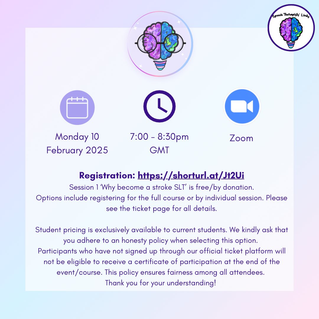 Speech Therapists' Links (@st_links) on Twitter photo How do stroke #SLT support people with dysarthria & apraxia of speech? Let’s Be Brainy all about holistic Ax, diagnosis, & management approaches. We’ll also apply our learning to a case study! Bring your brains & join us!
🗓️ 10 Feb, 7pm, Zoom
✨See original post for more details How do stroke #SLT support people with dysarthria & apraxia of speech? Let’s Be Brainy all about holistic Ax, diagnosis, & management approaches. We’ll also apply our learning to a case study! Bring your brains & join us!
🗓️ 10 Feb, 7pm, Zoom
✨See original post for more details