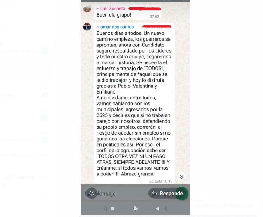 CronicasDelEste's tweet photo. MENSAJE DE COORDINADOR DE LA INTENDENCIA DE ARTIGAS: “SI NO TRABAJAN CON NOSOTROS CORRERÁN EL RIESGO DE QUEDAR SIN EMPLEO SI NO GANAMOS LAS ELECCIONES”
https://t.co/g3u80DqCKR https://t.co/r1dqlsEVM8