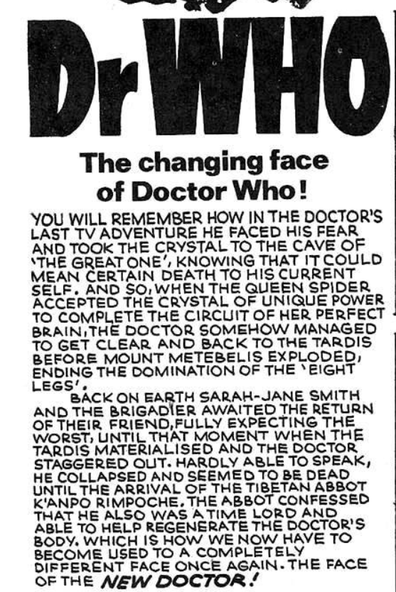 DWUDatabase's tweet photo. It is nice of TV Comic to give us such a detailed summary, for those who missed the events on Mount Metebelis #DoctorWho #DeathFlower https://t.co/zPvwuQpAw7