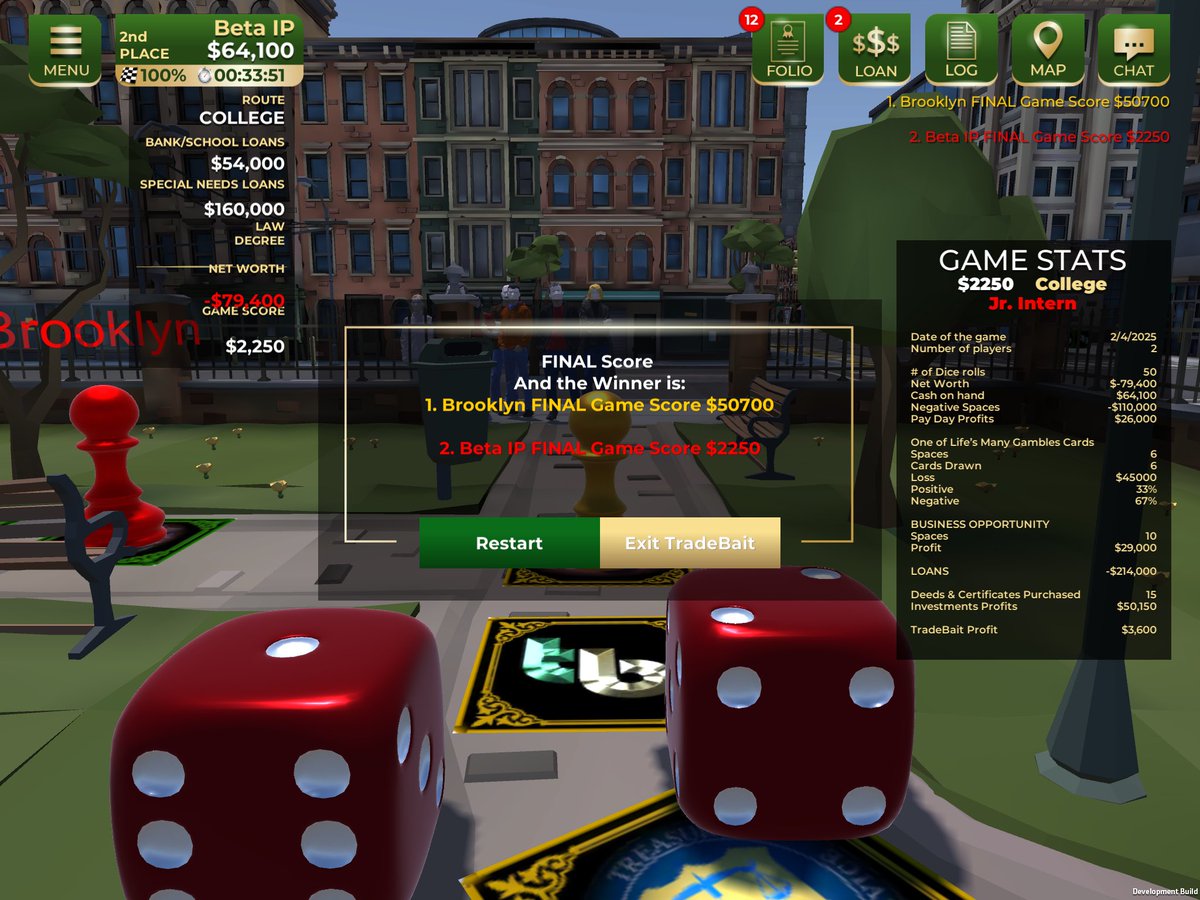 TradeBaitGame's tweet image. #JrIntern #CollegeRoute
#GameScore-$2K
6 #OneofLifesManyGamblescards-($45K)
10 #BusinessOpportunitycards-$29K
15 #DsandCs #Investments-$50K
#PayDays-$26K
#BankLoans-($214K)

#multiplayergames #MultiplayerGaming #multiplayerfun #Multiplayer #multiplayergame #Solo #AIBots