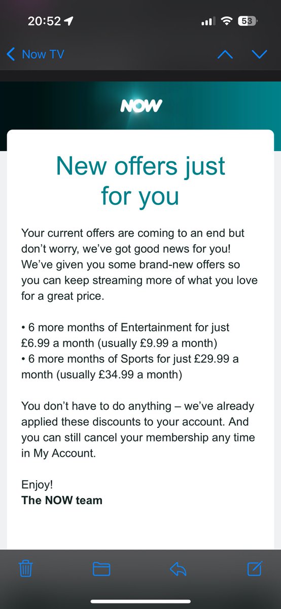 MisMandyNKOTBSB's tweet photo. @NOW so you send me an email on 28/01 saying my Sport deal will be £29.99/m. Get another email today say £31.99!!! https://t.co/bT1nMhk8mv