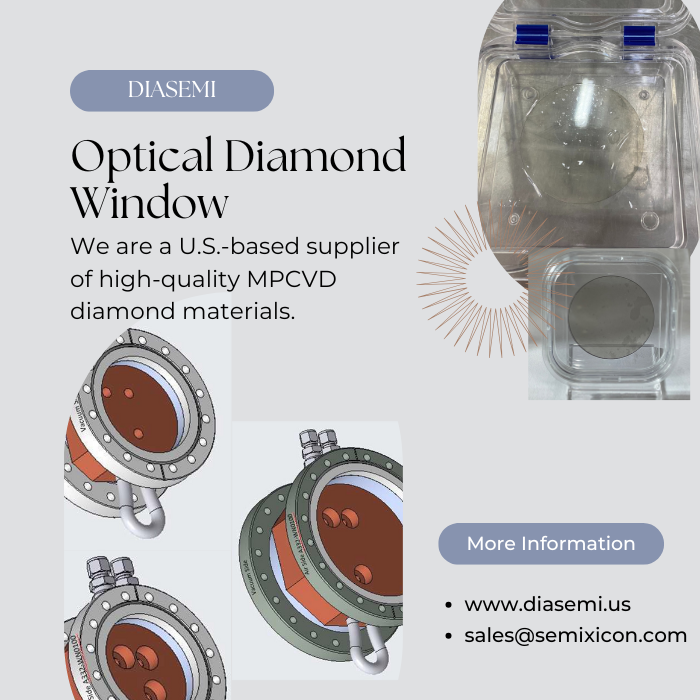 DiamondSemi's tweet photo. DIASEMI:Advanced Optical MPCVD Diamond Windows
Laser Crystals
Raman Diamond
ATR(Attenuated Total Reflection)
Infrared&X-Ray Windows
Microwave Windows
https://t.co/uA2KnswaVF
sales@semixicon.com
#cvddiamond
#opticaldiamond
#xraydiamond
#microwavediamond
#laserdiamond
#ramandiamond https://t.co/57ZOdRshRK