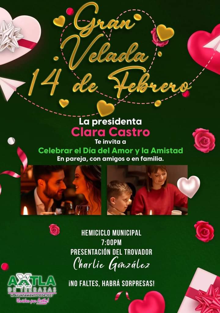 RTamazunchale's tweet photo. #AxtladeTerrazas
GRAN VELADA ROMÁNTICA 

En Axtla de Terrazas, este 14 de febrero festeja el AMOR en todas sus formas 
Se hace la cordial invitación a disfrutar de una gran velada romántica. https://t.co/YjKVrH0H4J