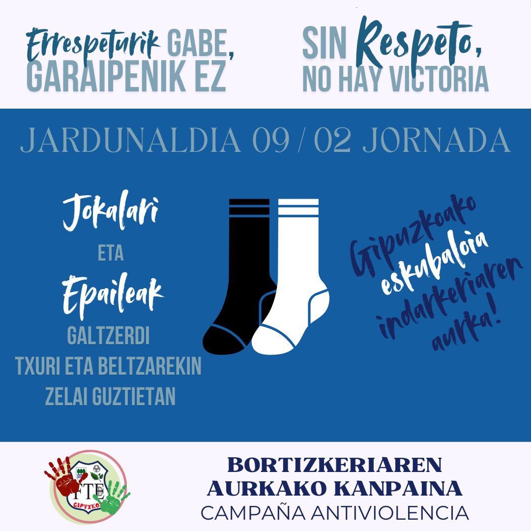 ❌Errespeturik gabe, garaipenik ez

📝<a href="/BGipuzkoa/">Balonmano Gipuzkoa</a>, <a href="/GipuzkoaCta/">CTA Gipuzkoa</a>, <a href="/GipuzkoaKirolak/">Gipuzkoa Kirolak</a> eta klubek edozein indarkeria motaren aurrean zero tolerantzia balioekiko konpromisoaren adierazpen instituzionala sinatu zuten atzo.

Asteburu honetako partidetan adierazpenak burutuko dira.