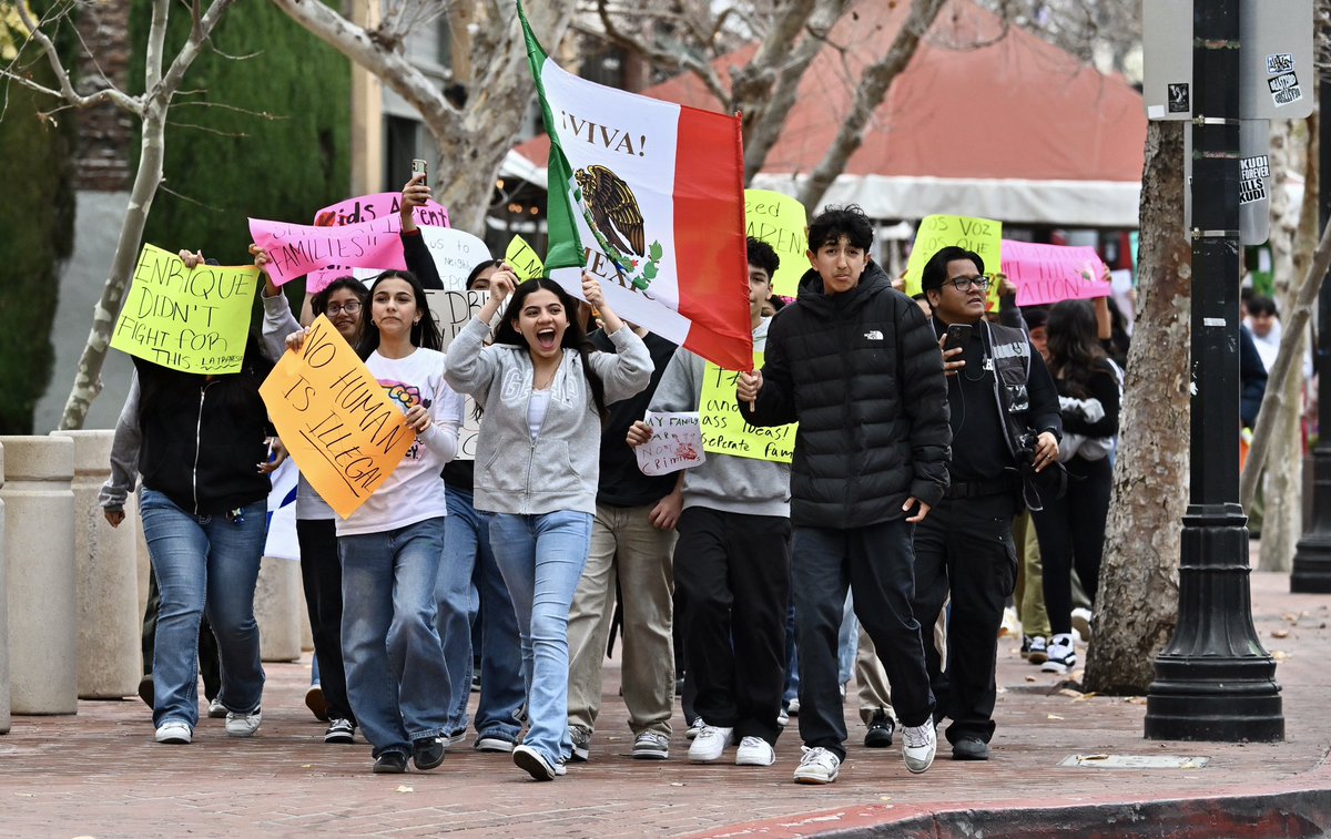 Students from the Orange County Educational Arts Academy middle school march up 4th Street in Santa Ana California on Thursday, February 6, 2025. #immigration #ice <a href="/ocregister/">O.C. Register</a> #Illegalimmigration #protest