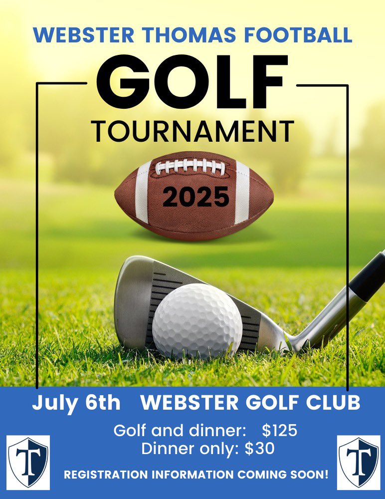 SAVE THE DATE!  Our annual Golf  Tournament is on Sunday, July 6th at Webster Golf Club.  Registration Info coming soon‼️🏌️‍♀️‼️🏈‼️