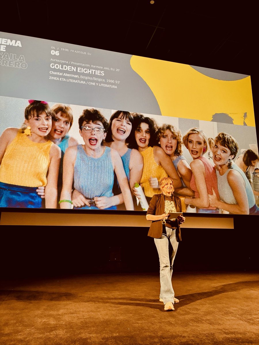 Eskerrik asko. ⁦<a href="/tabakalera/">Tabakalera</a>⁩  “Zinea eta literatura” programaren barruan Chantal Akerman (Brusela, 1950-Paris, 2015), zinegileari buruzko zikloan parte hartzera gonbidatzeagatik. Gaur, “Golden eighties” filmea aurkeztu dut Donostiako Tabakalerako zine aretoan.