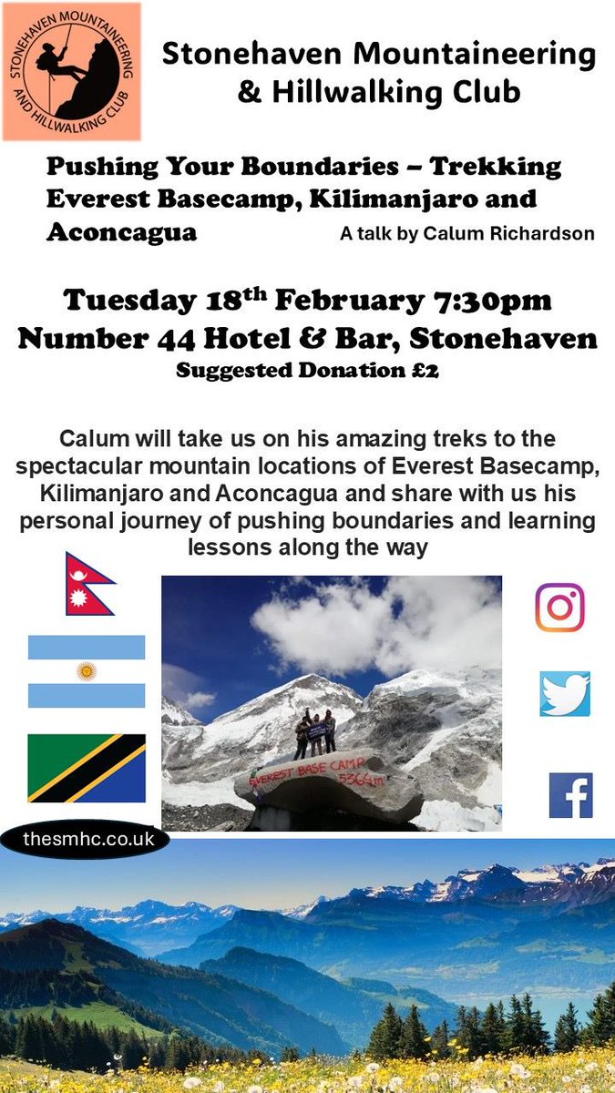StonehavenSMHC's tweet photo. Non members welcome to join us for our next indoor meet at Number 44 Hotel &amp; Bar. Tuesday 18th Feb. Details below. 🏔️ #trekkingadventures #hillwalking @FitLikeStoney @StonehavenTweet @ramblersscot https://t.co/MshWySdhA8