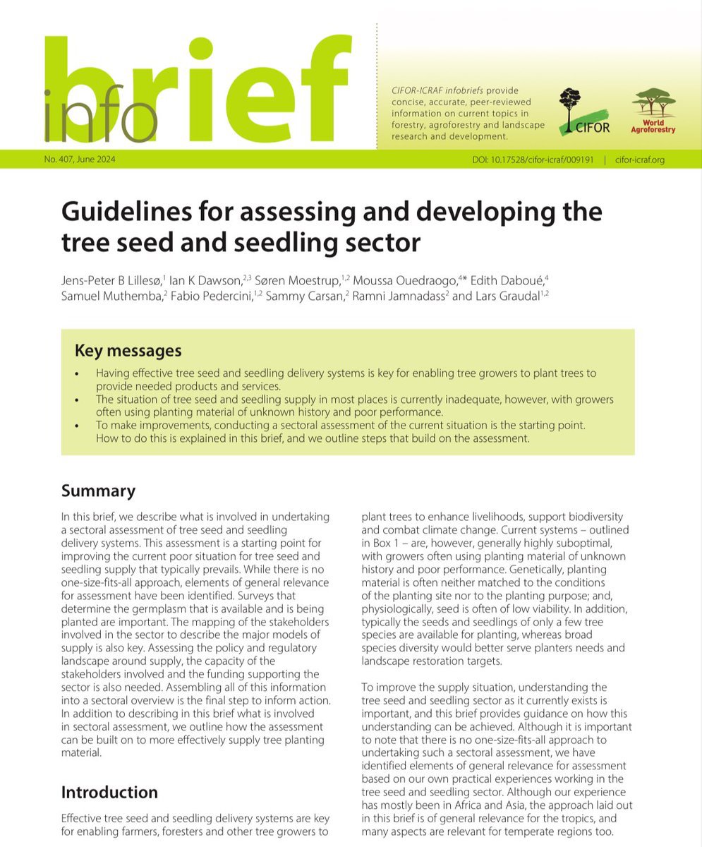 Poor quality seeds and seedlings hinder successful tree planting. 🌳

📚This guide offers a step-by-step process to assess tree seed and seedling systems and identify areas for improvement.

Download: 🔗bit.ly/46bNjJ7

#Trees4Resilience