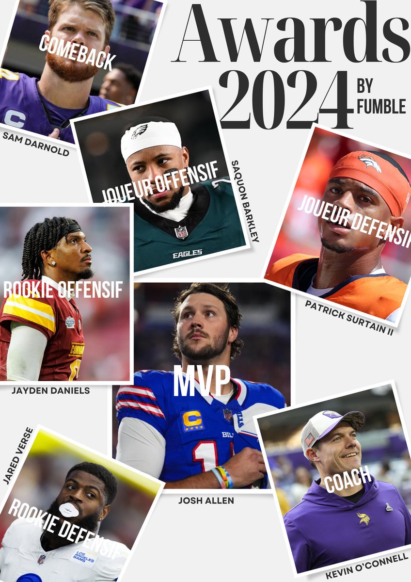 fumble_france's tweet image. À quelques heures de la cérémonie des #NFLHonors, voici les grands vainqueurs des FUMBLE AWARDS 2024. 🏆

#NFL