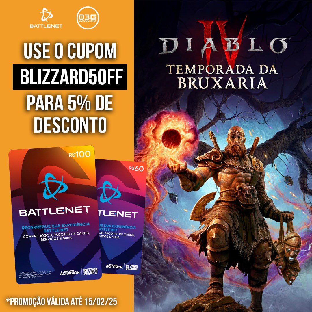 zero3games's tweet image. Bora comprar Gift Card BattleNet com desconto? Use o cupom BLIZARD5OFF para ganhar 5% OFF com a Zero3Games! 

Promoção válida até 15/02/2025 ou enquanto durarem os estoques

#blizzard #battlenet #diablo4 #worldofwarcraft #zero3games

zero3games.com.br/loja/cartao-bl…