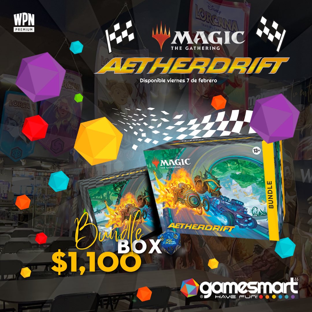 En sus marcas, listos... 🏁 🏎️ !mañana ya tenemos #MTGAetherdrift disponible en tienda física! #HaveFun 

#MTG #MagictheGathering #carritos #aetherdrift #Gamesmart #viernesdemagic