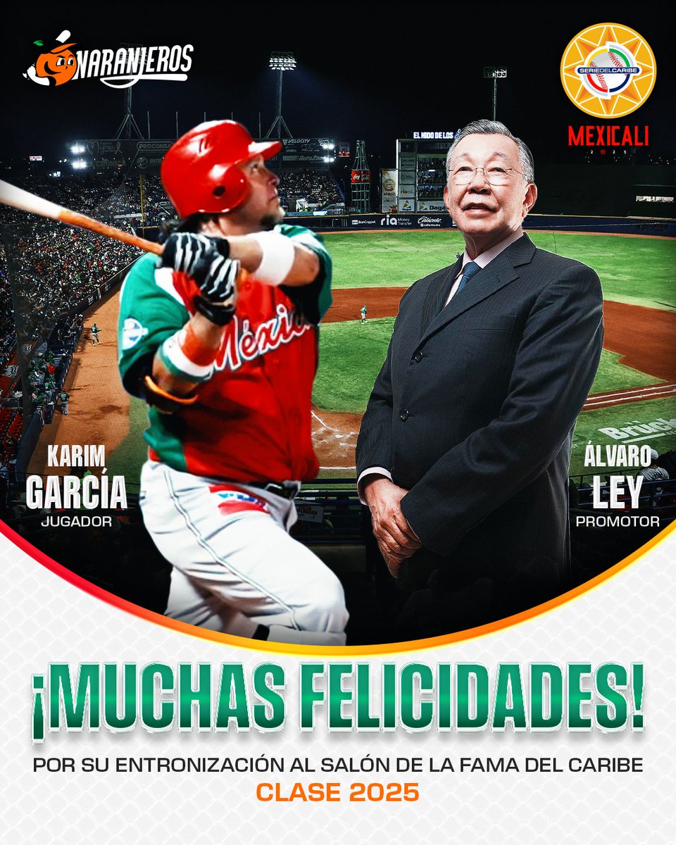¡Honor a quien honor merece! 🏆⚾ Karim García y Álvaro Ley escriben su nombre en la historia al ser entronizados en el Salón de la Fama del Caribe. ¡Orgullo para el beisbol mexicano! 🇲🇽👏